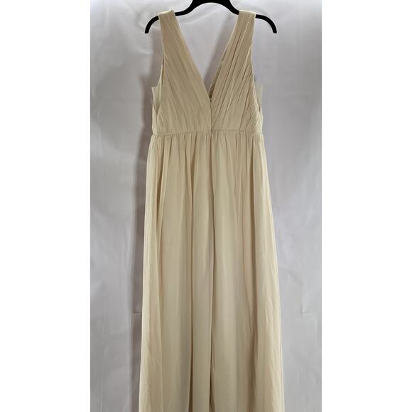 AZAZIE Women's Beige Double V-Neck Sleeveless Mesh Maxi A-Line Dress SZ 12 - Picture 3 of 12